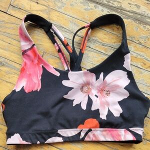 Old Navy Black and Pink Floral Sports Bra